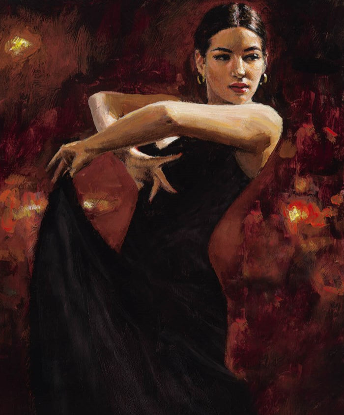 Colours of Flamenco Red Framed Canvas on Board by Artist Fabian Perez