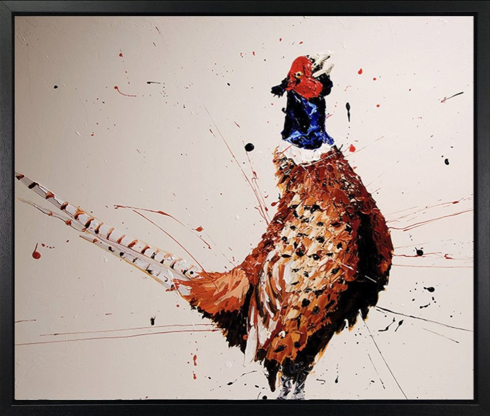 Alan The Pheasant Framed Signed Limited Edition Print on Canvas by Artist Paul Oz