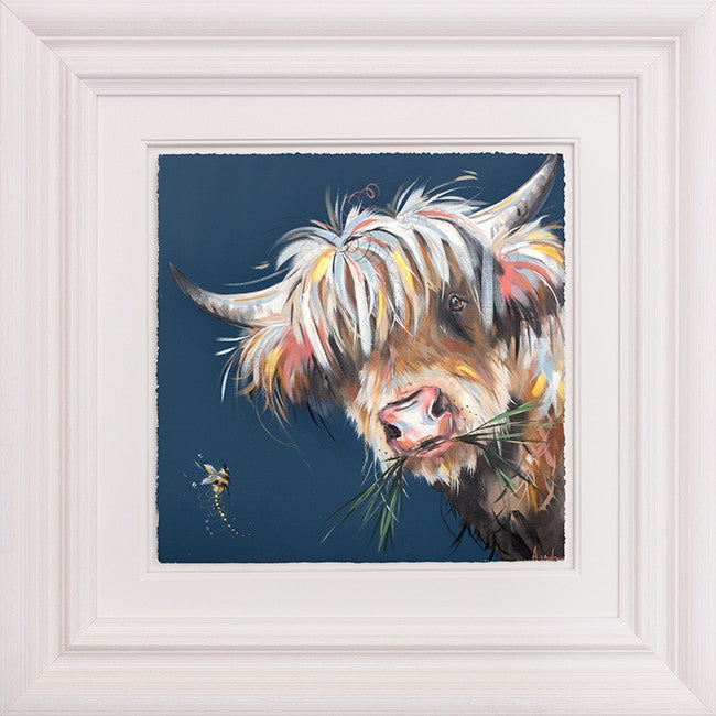 Blue Moo Framed Limited Edition Print on Paper by Artist Ashley Saunders