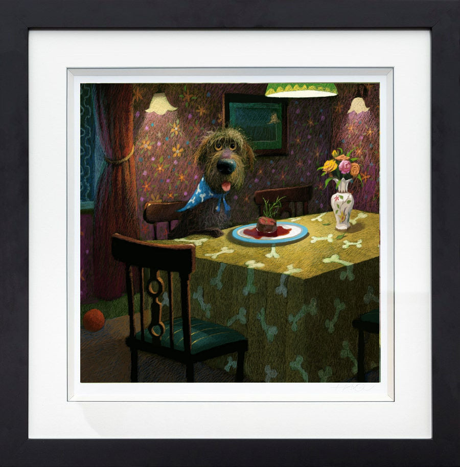 Dogs Dinner Signed Framed Limited Edition Print on Paper by Artist Stephen Hanson