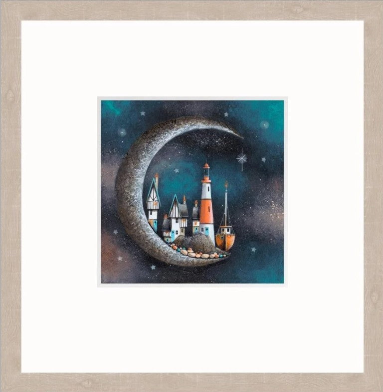Harbour Moon Signed Framed Limited Edition Print on Paper by Artist Gary Walton