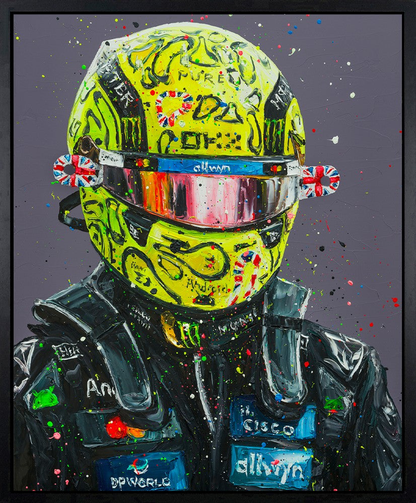 Lando Silverstone '25 Signed Framed Limited Edition Print on Canvas Hand Embellished by Artist Paul Oz