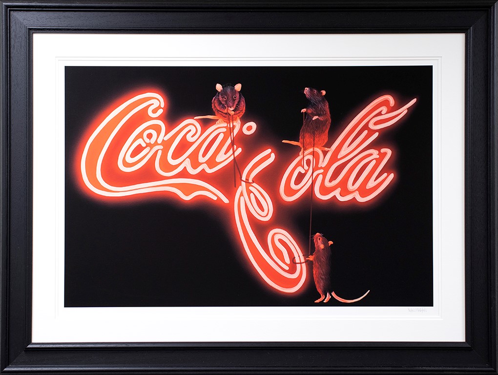 Rats Fixing Coca Cola Framed Print on Paper by Artist Dean Martin (The Mad Artist)