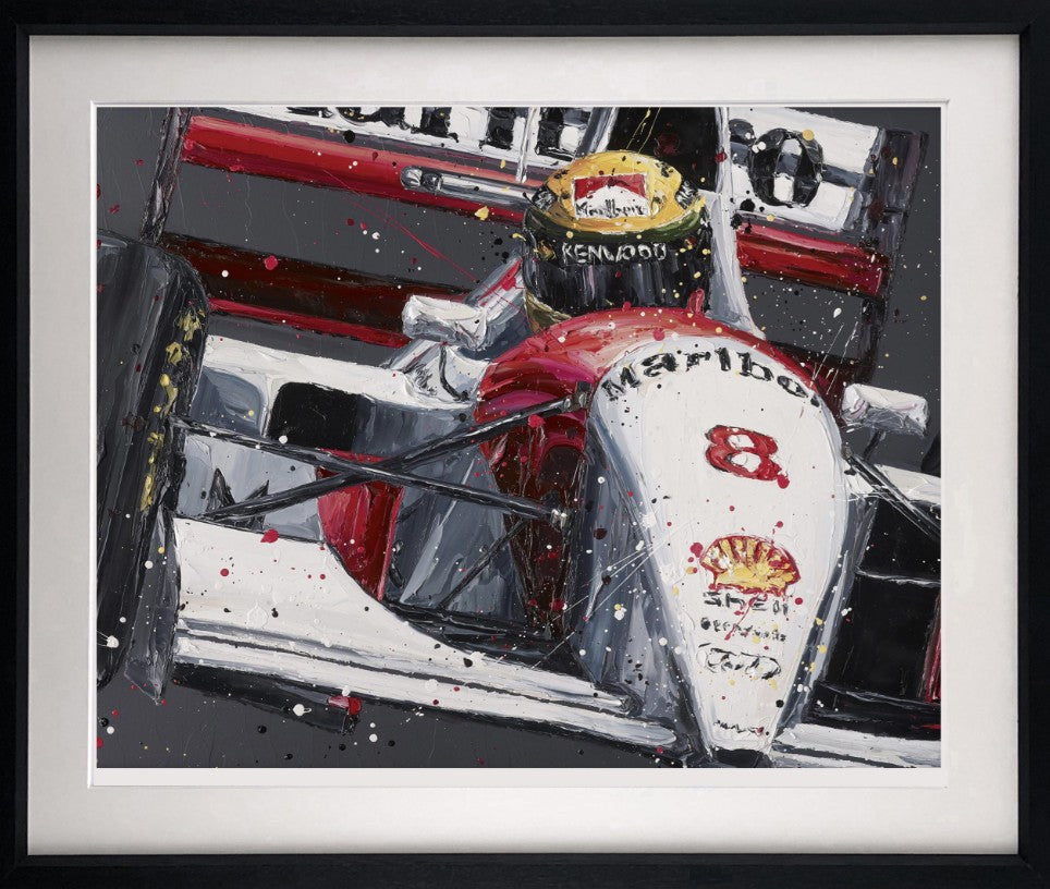 Senna Mclaren Framed Signed Limited Edition Print on Paper by Artist Paul Oz