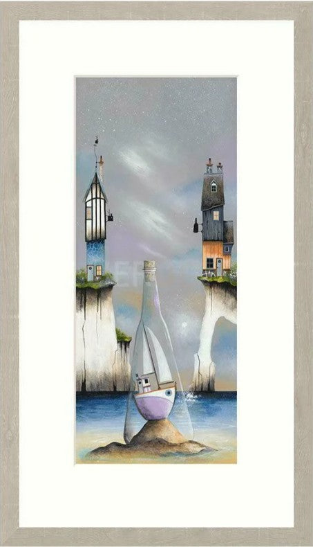 Ship In A Bottle Signed Framed Limited Edition Print on Paper by Artist Gary Walton