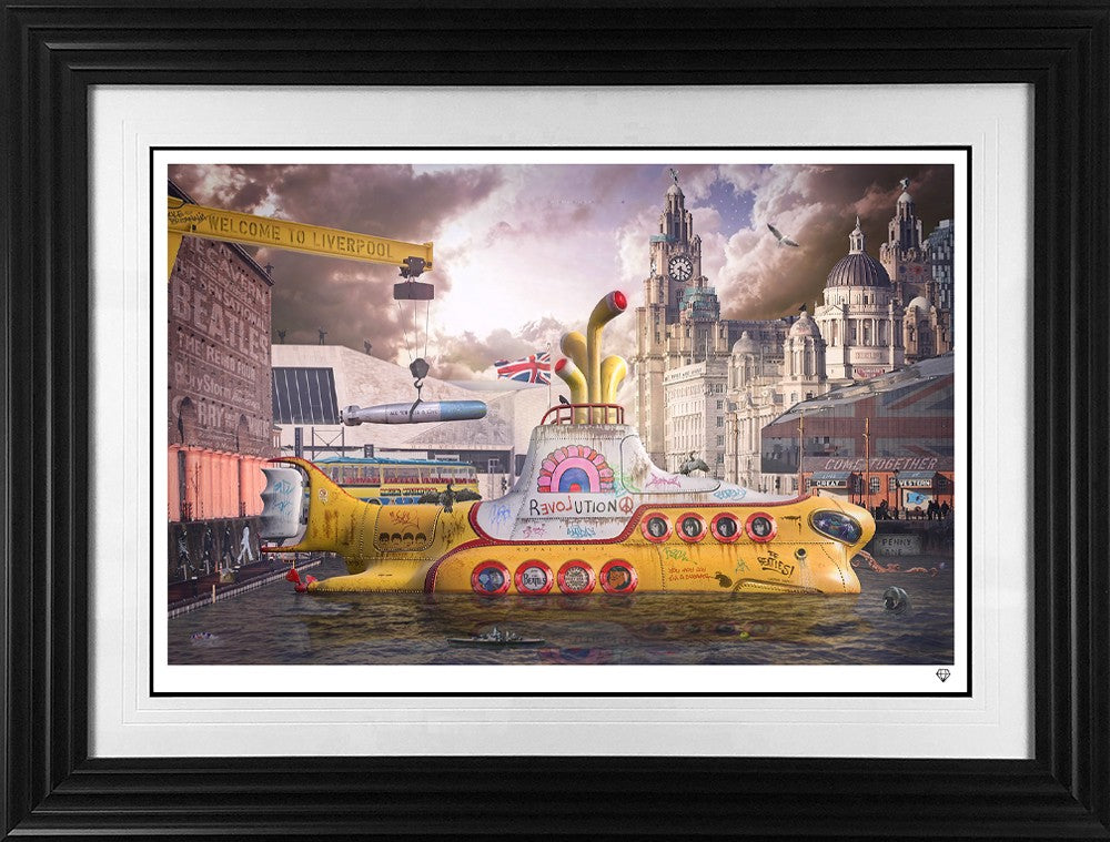 We All Live in A Yellow Submarine Framed Limited Edition Print on Paper by Artist JJ Adams